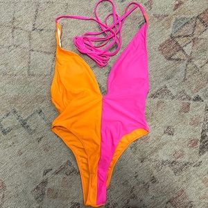 Shein Colorblocl One Piece Crisscross Swimsuit M